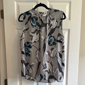 Ann Taylor Gray and Green Ruffled Sleeveless Blouse NWT